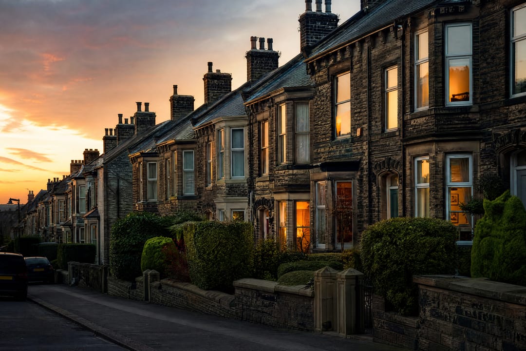 Yorkshire stone terraces at dusk