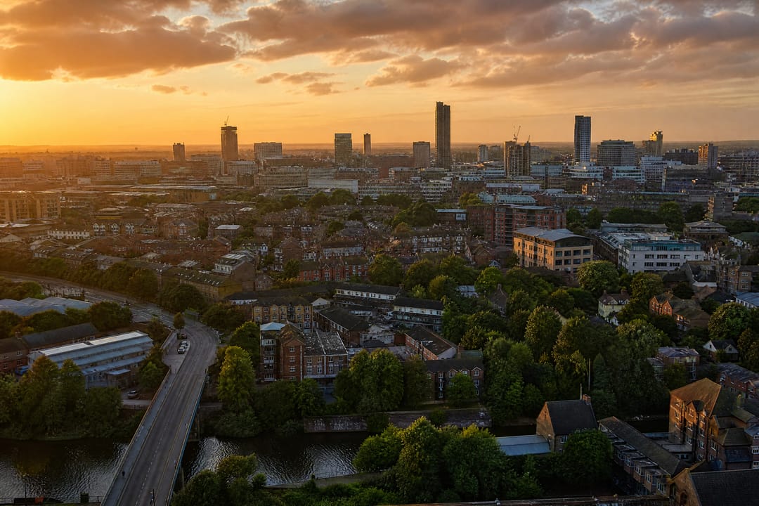 City skyline and investment apartment buildings